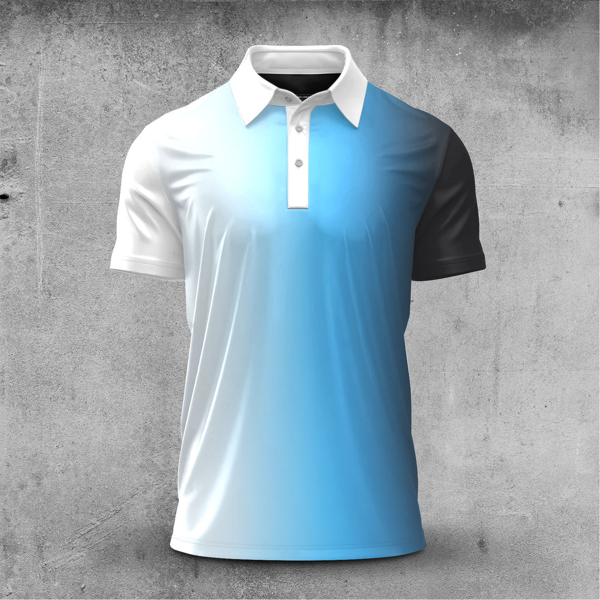 Gradient White Blue Black Men Polo Shirt