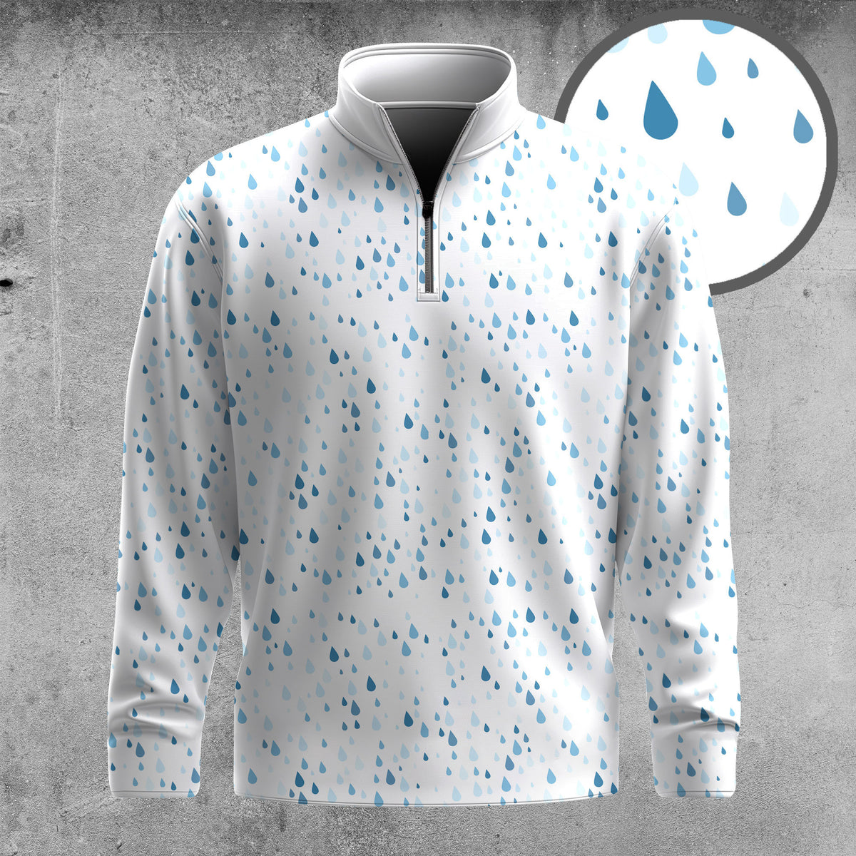 White Blue Rain Pattern 2026 Men Quarter-zip Pullover