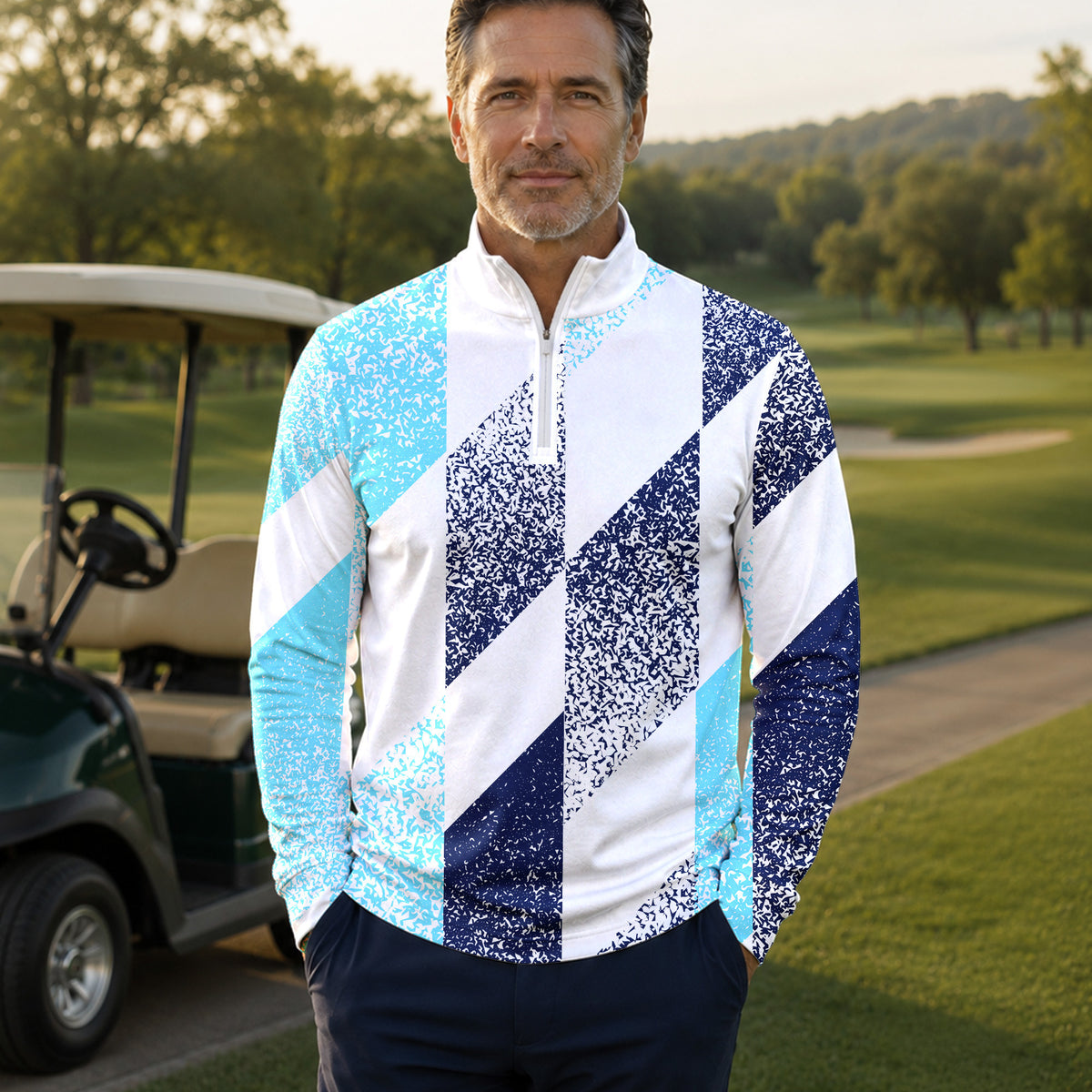 Cyan Dark Blue 2027 Men Quarter-zip Pullover