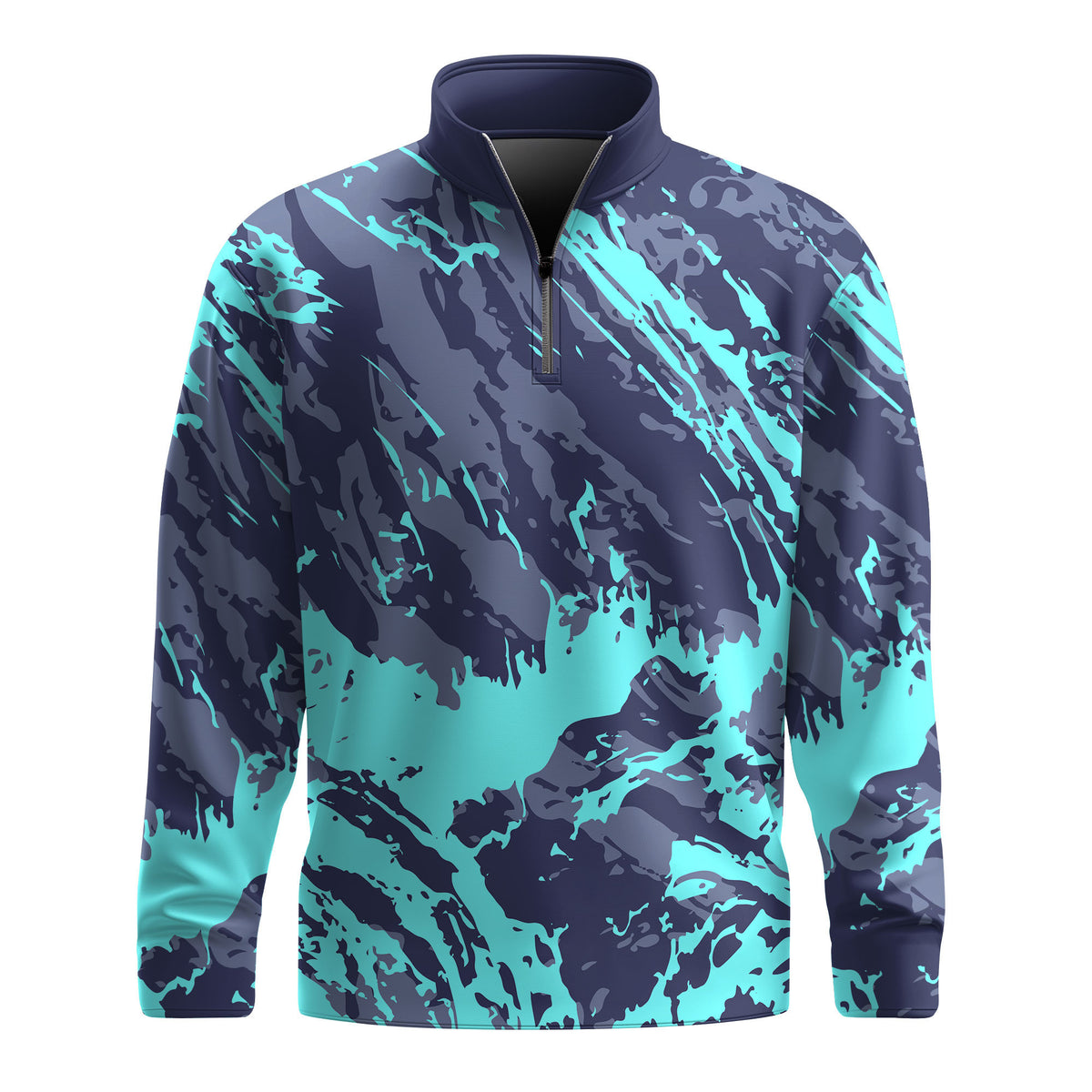 Cyan Grey Sporty Pattern Men Quarter-zip Pullover