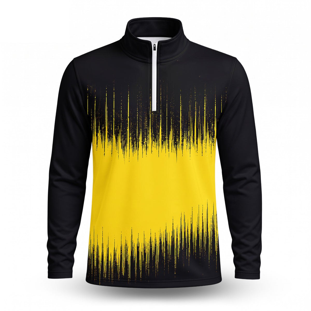 Black And Yellow Sporty Pattern Men Quarter-zip Pullover