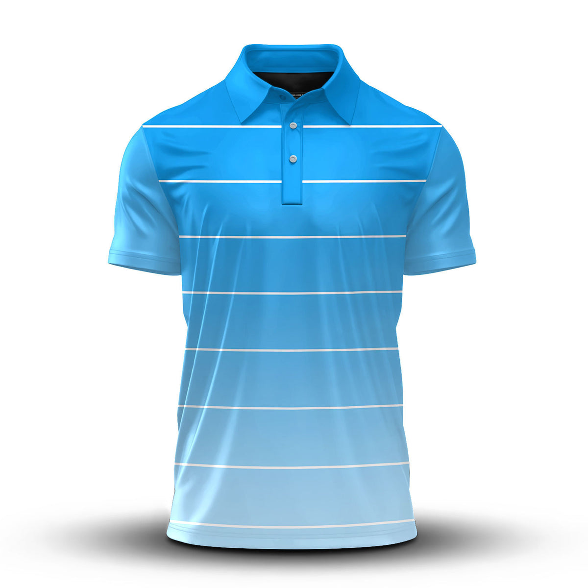 Gradient Blue White Horizontal Lines Men Polo Shirt