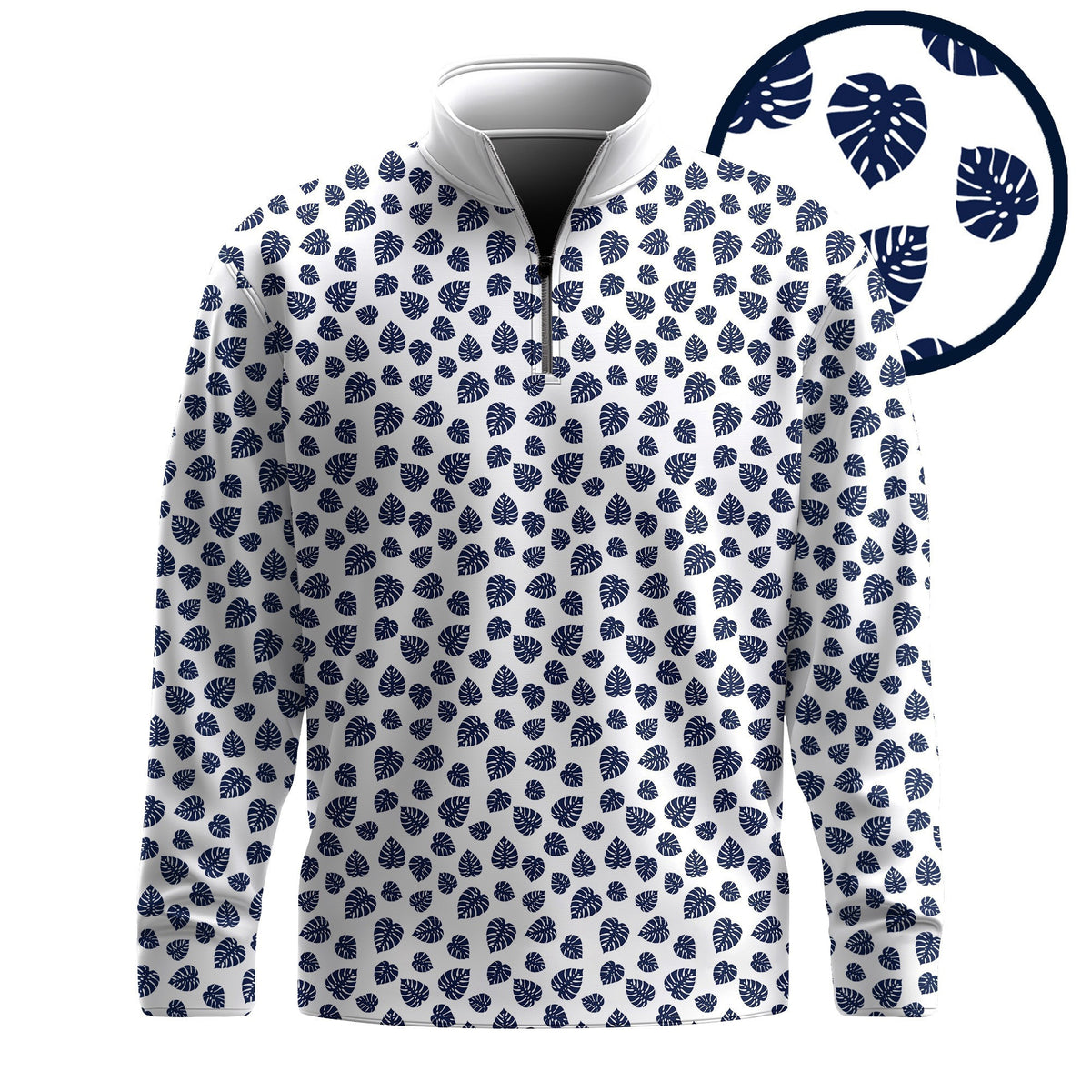 Blue White Pothos Men Quarter-zip Pullover
