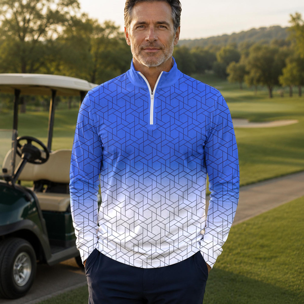 Blue White Cube Men Quarter-zip Pullover