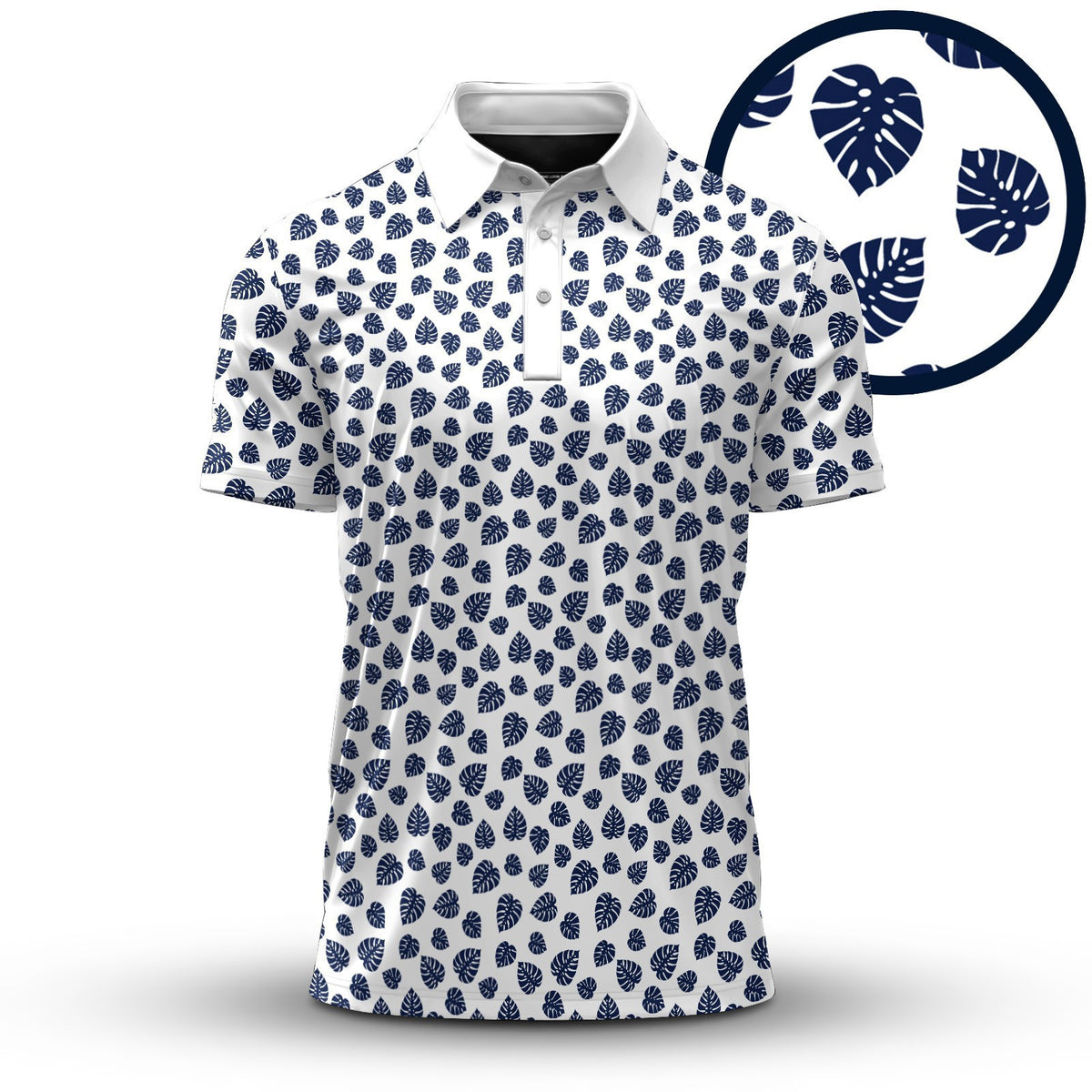 Blue White Pothos Men Polo Shirt
