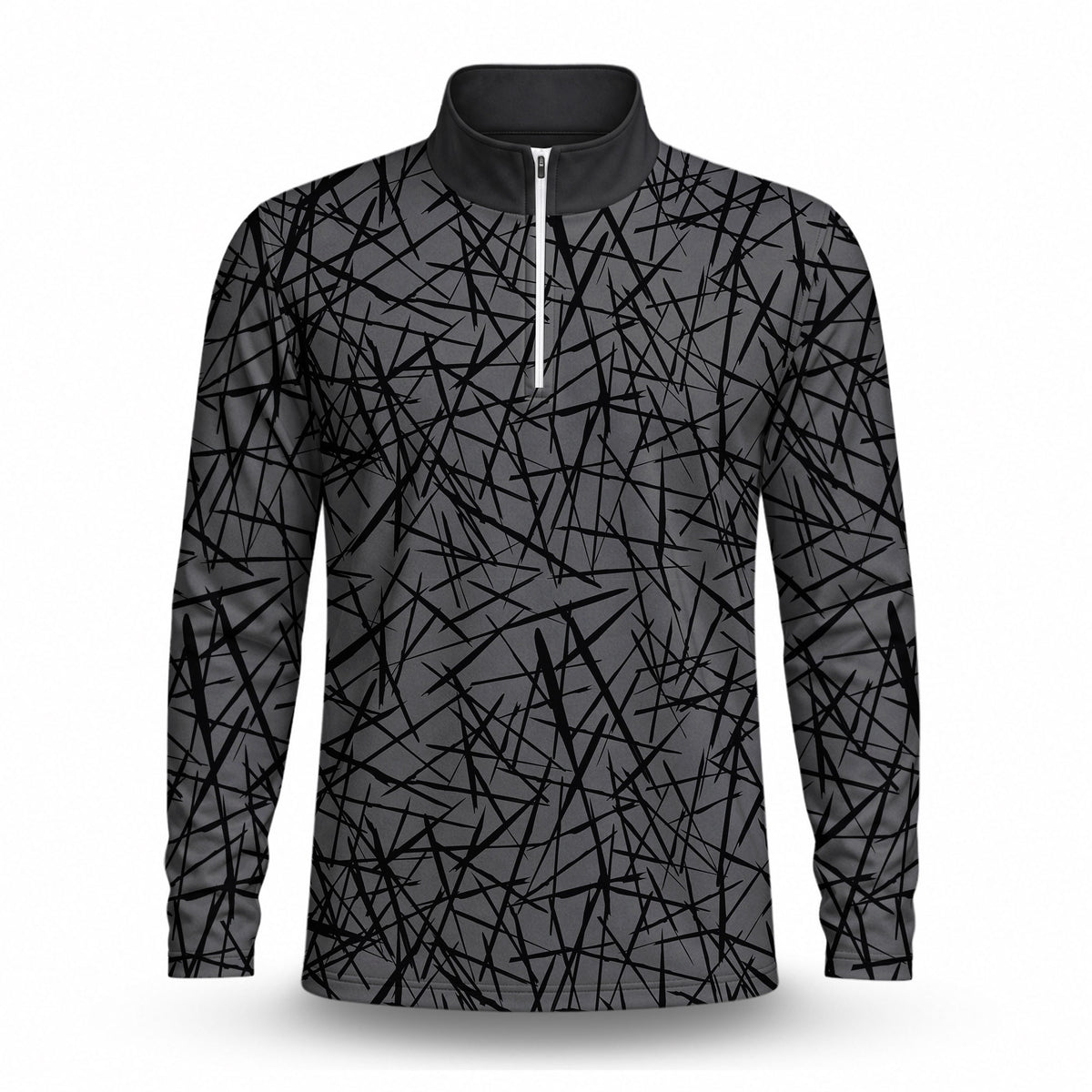 Black Grey 2027 Sporty Men Quarter-zip Pullover