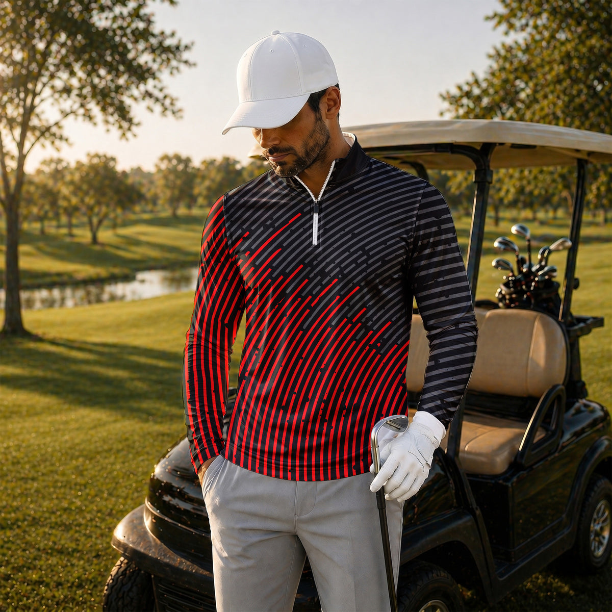 Circular Pattern Black Red 2026 Men Quarter-zip Pullover