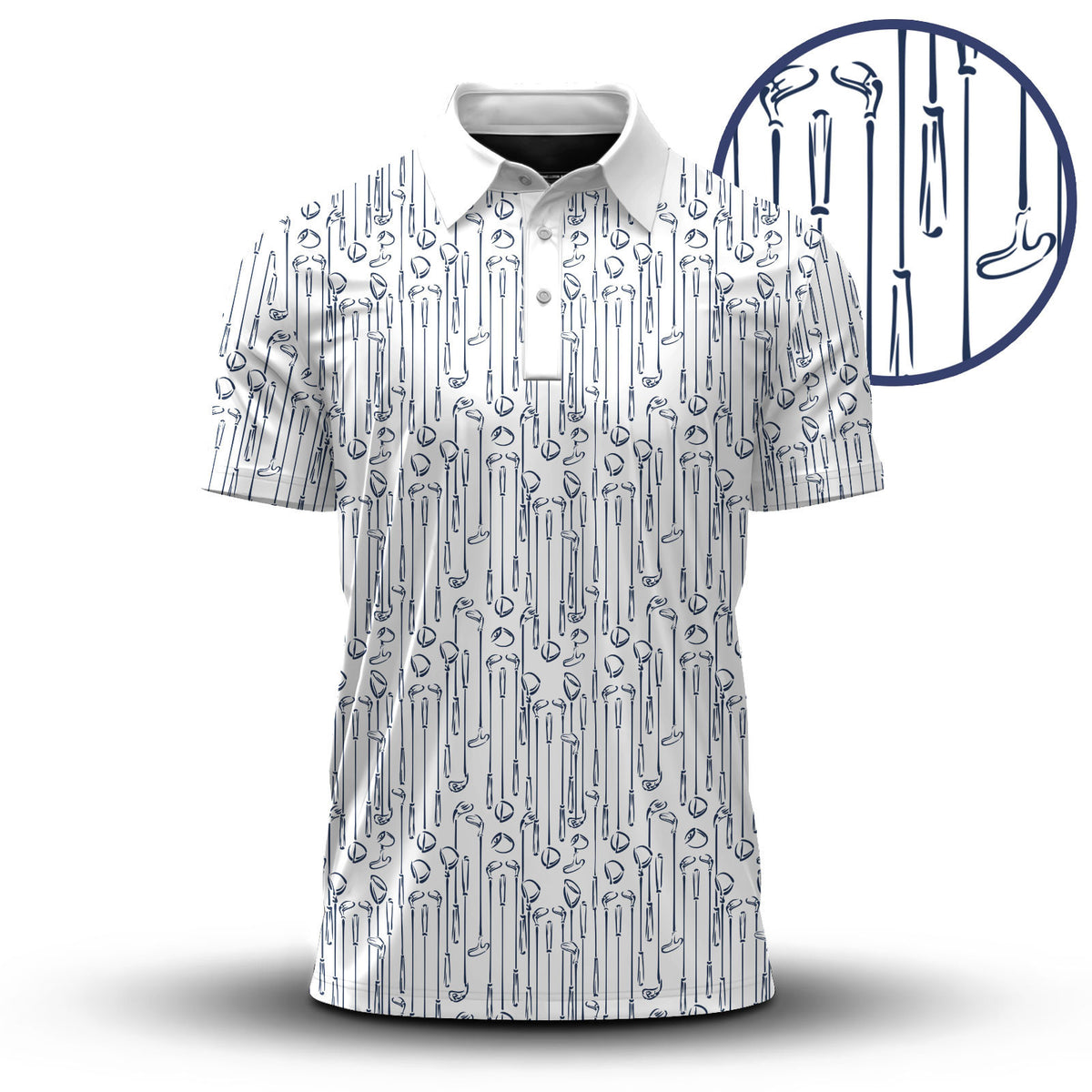 Blue Golf Clubs Pattern 2026 Men Polo Shirt