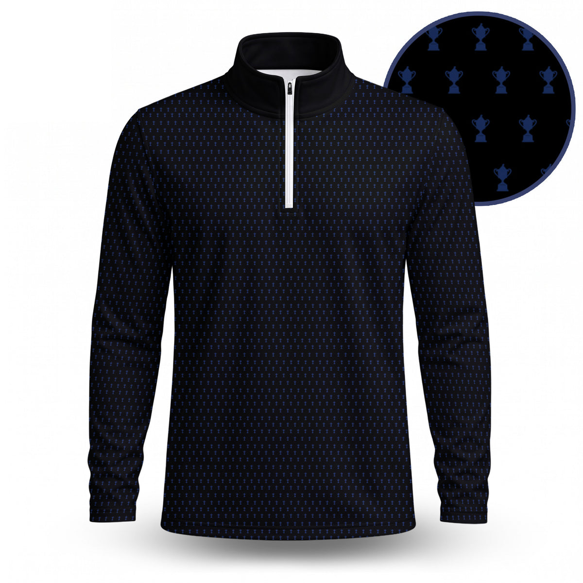 2027 Trophy Pattern Blue Black Men Quarter-zip Pullover