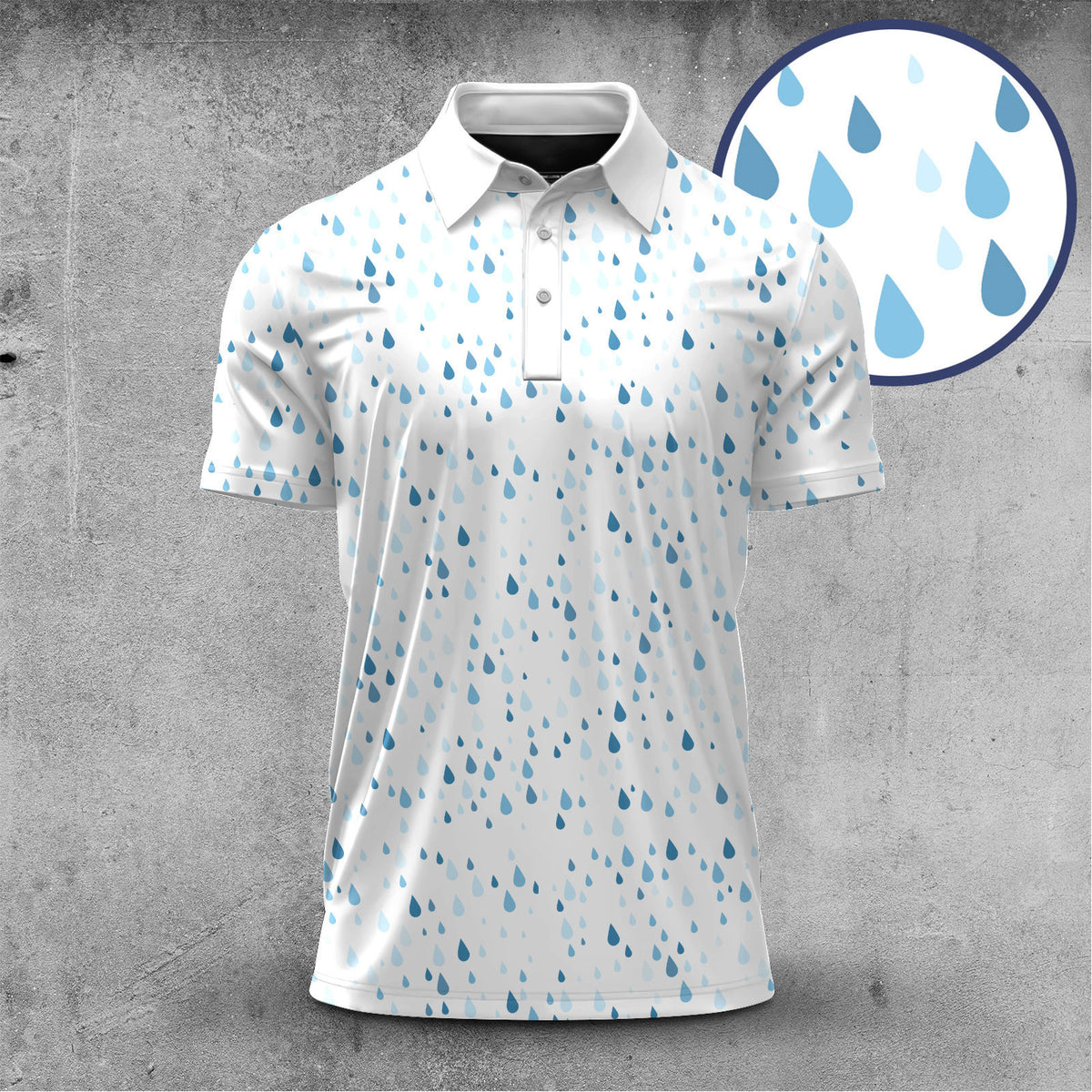 White Blue Rain Pattern 2026 Men Polo Shirt