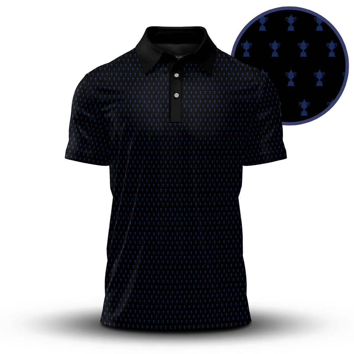 2027 Trophy Pattern Blue Black Men Polo Shirt