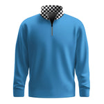 Cyan Blue Caro Pattern 2026 Men Quarter-zip Pullover