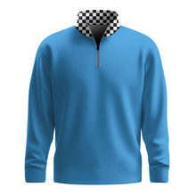 Cyan Blue Caro Pattern 2026 Men Quarter-zip Pullover