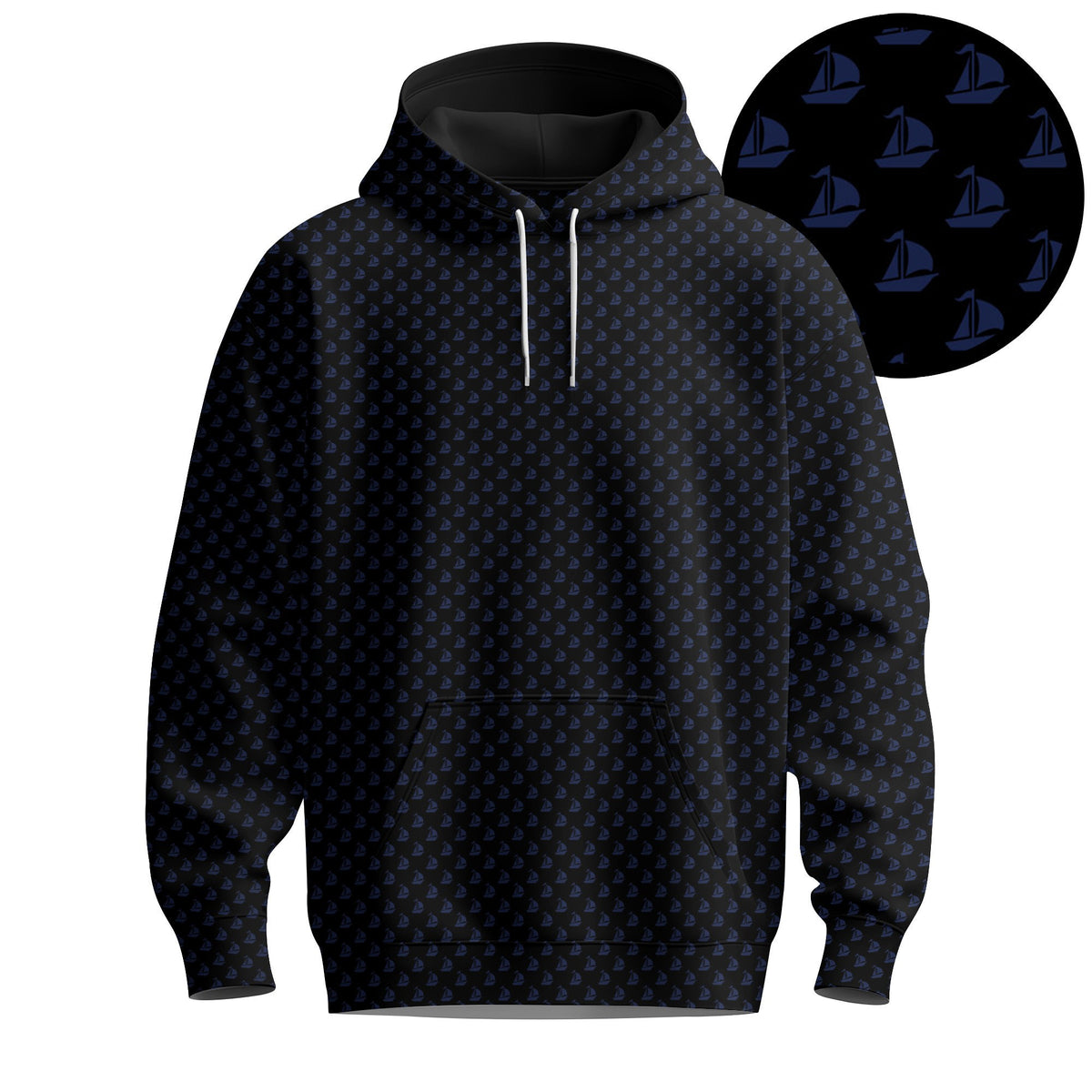 2026 White Blue Ship Men Hoodie