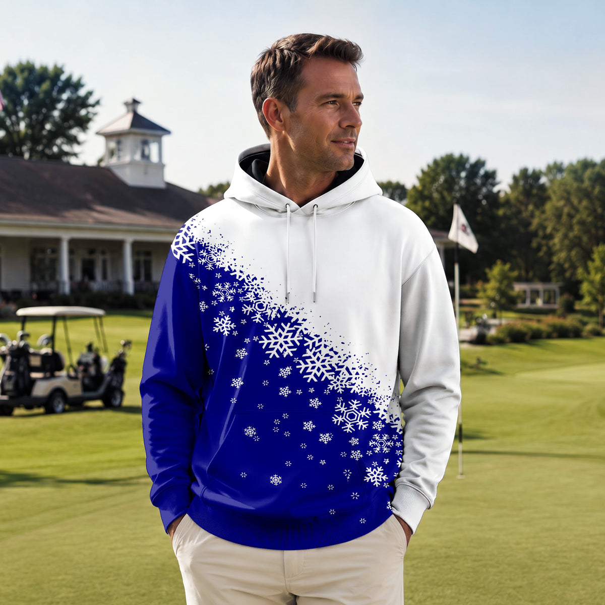 Blue Half Snow Men Hoodie