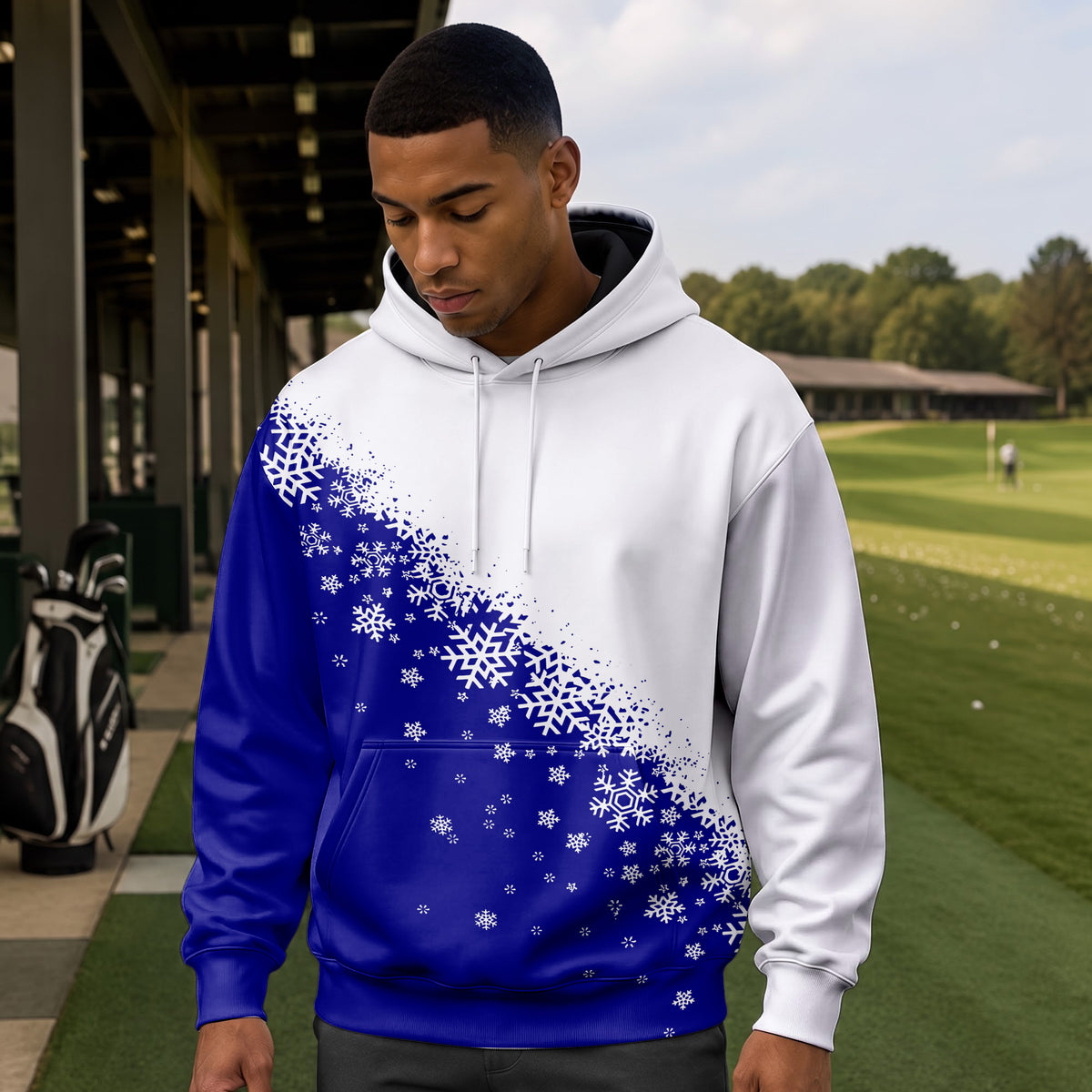 Blue Half Snow Men Hoodie