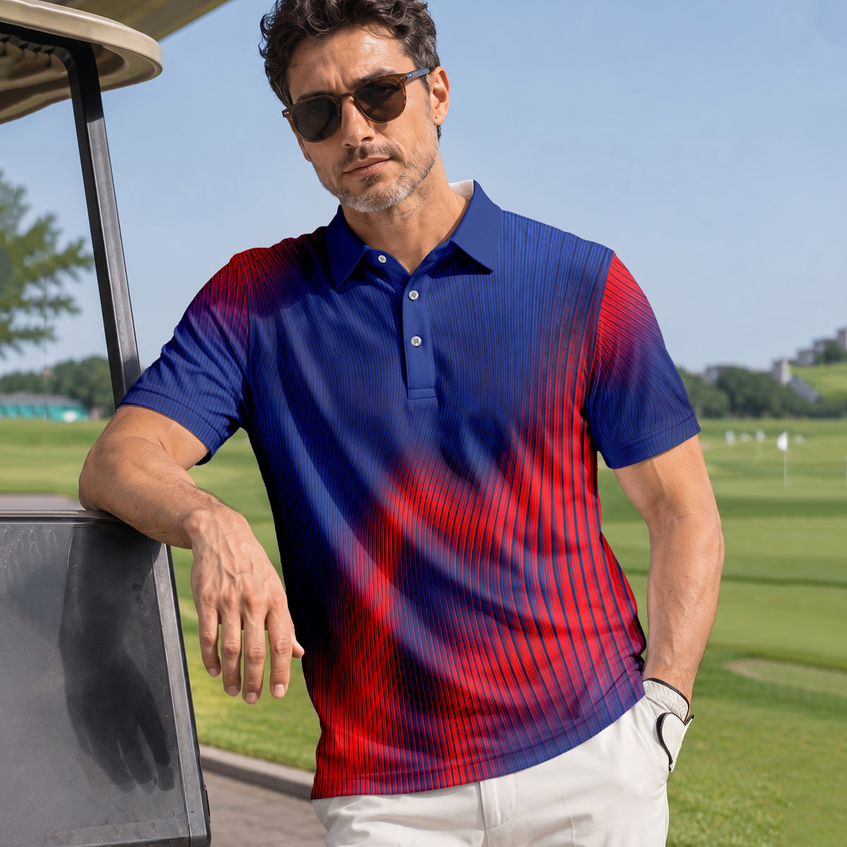 Blue Red Wave Sporty Men Polo Shirt