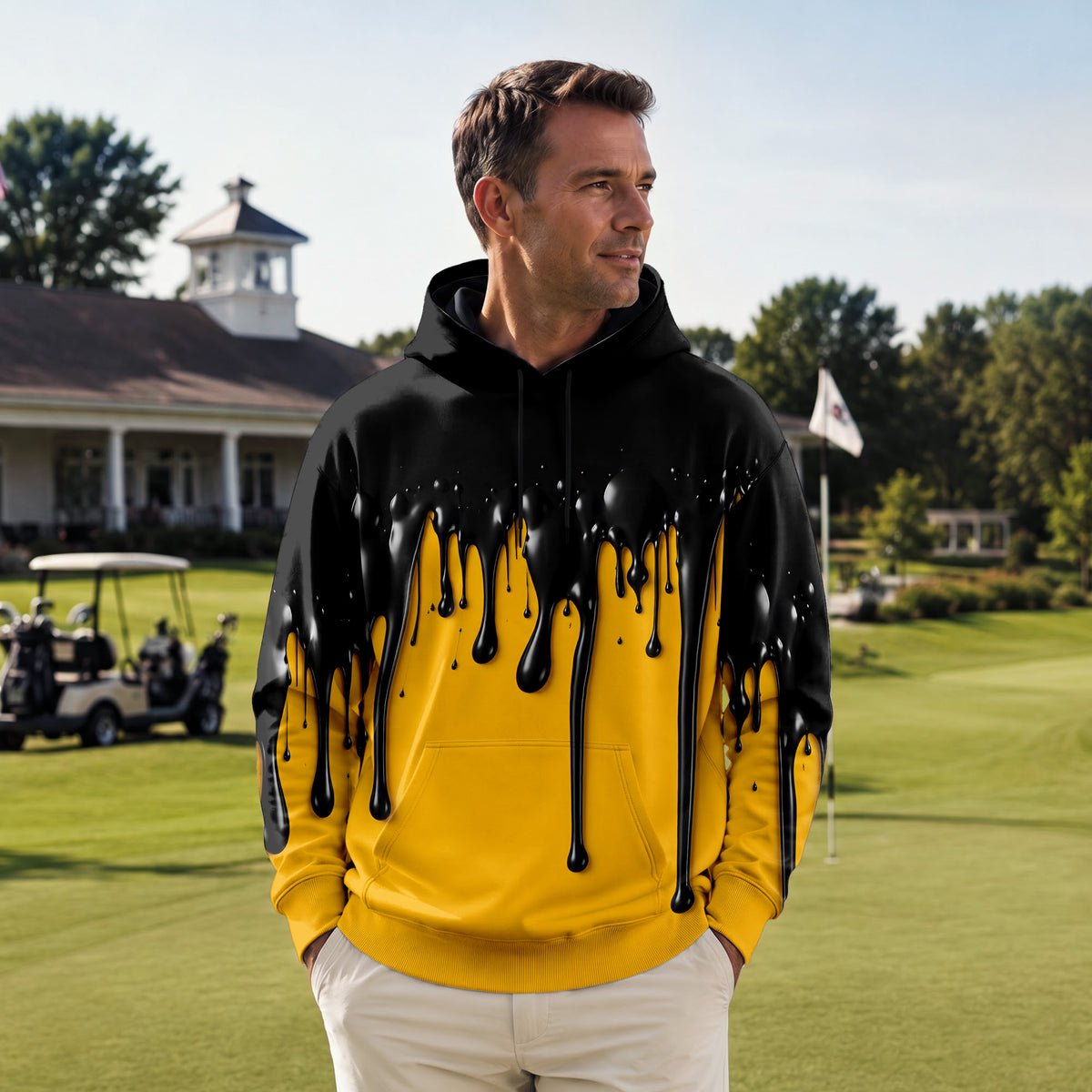 Yellow And Black Paint Runs Men Hoodie