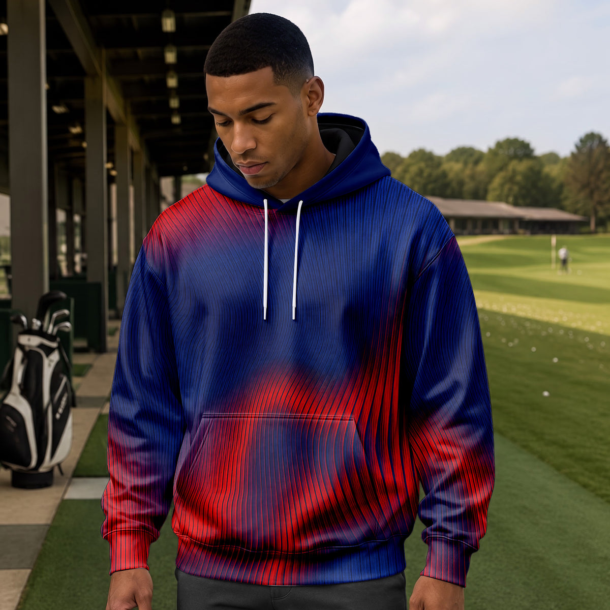 Blue Red Wave Sporty Men Hoodie