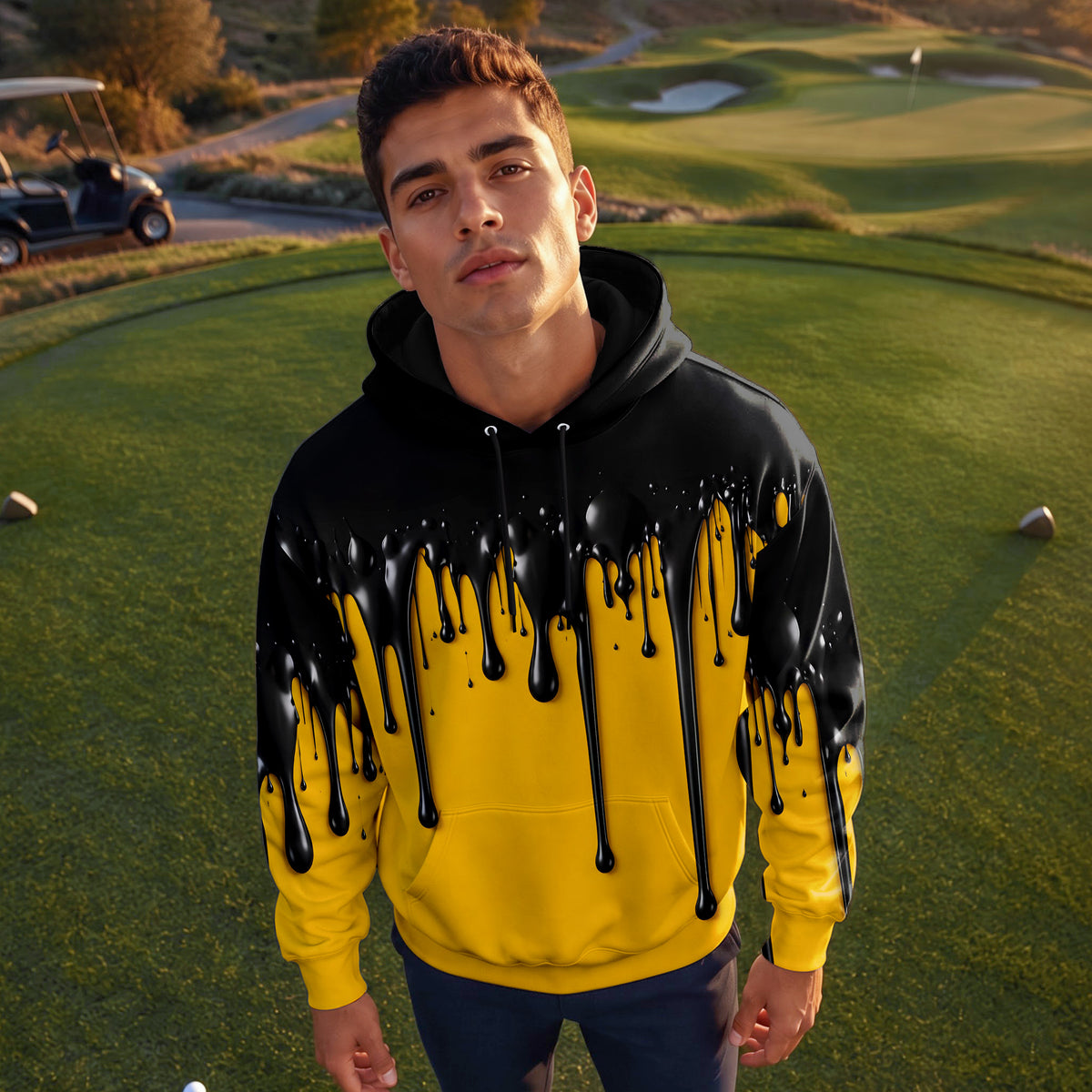 Yellow And Black Paint Runs Men Hoodie