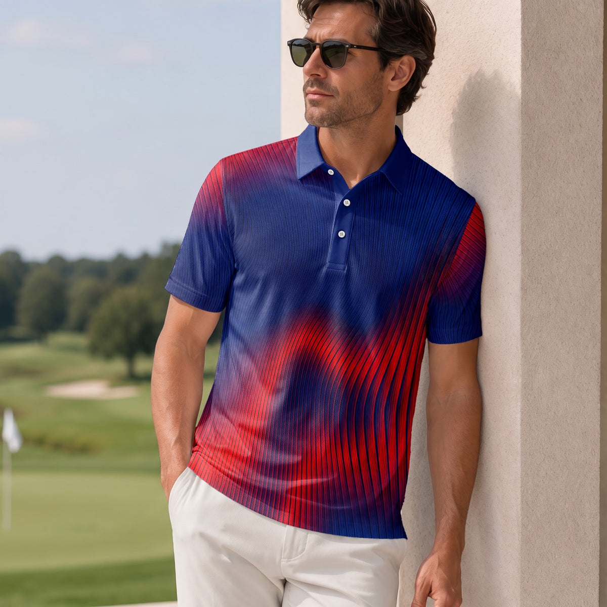 Blue Red Wave Sporty Men Polo Shirt