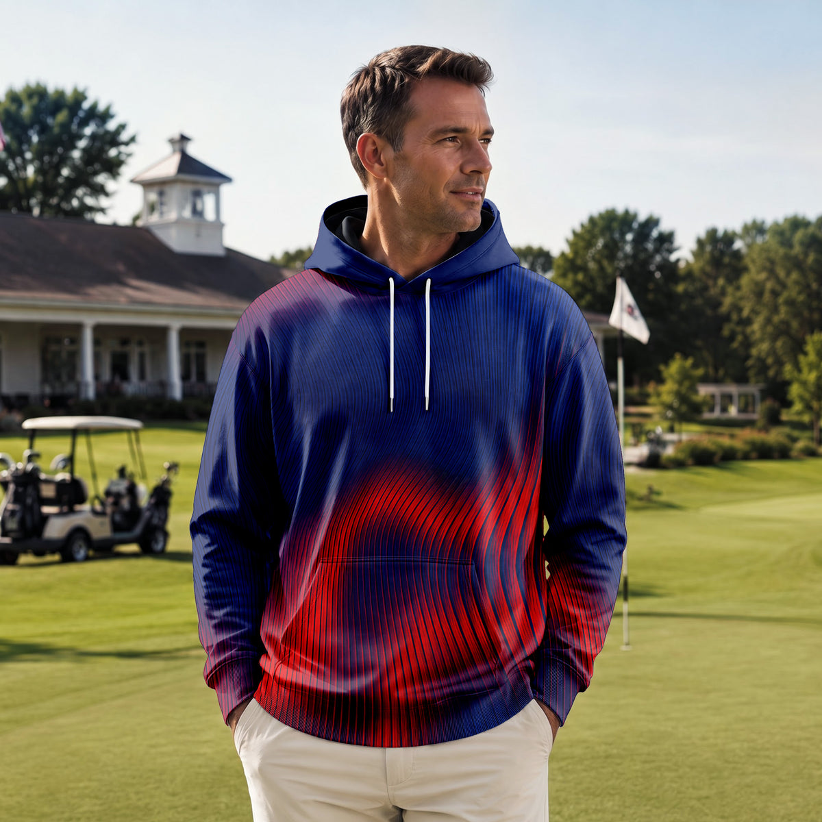 Blue Red Wave Sporty Men Hoodie