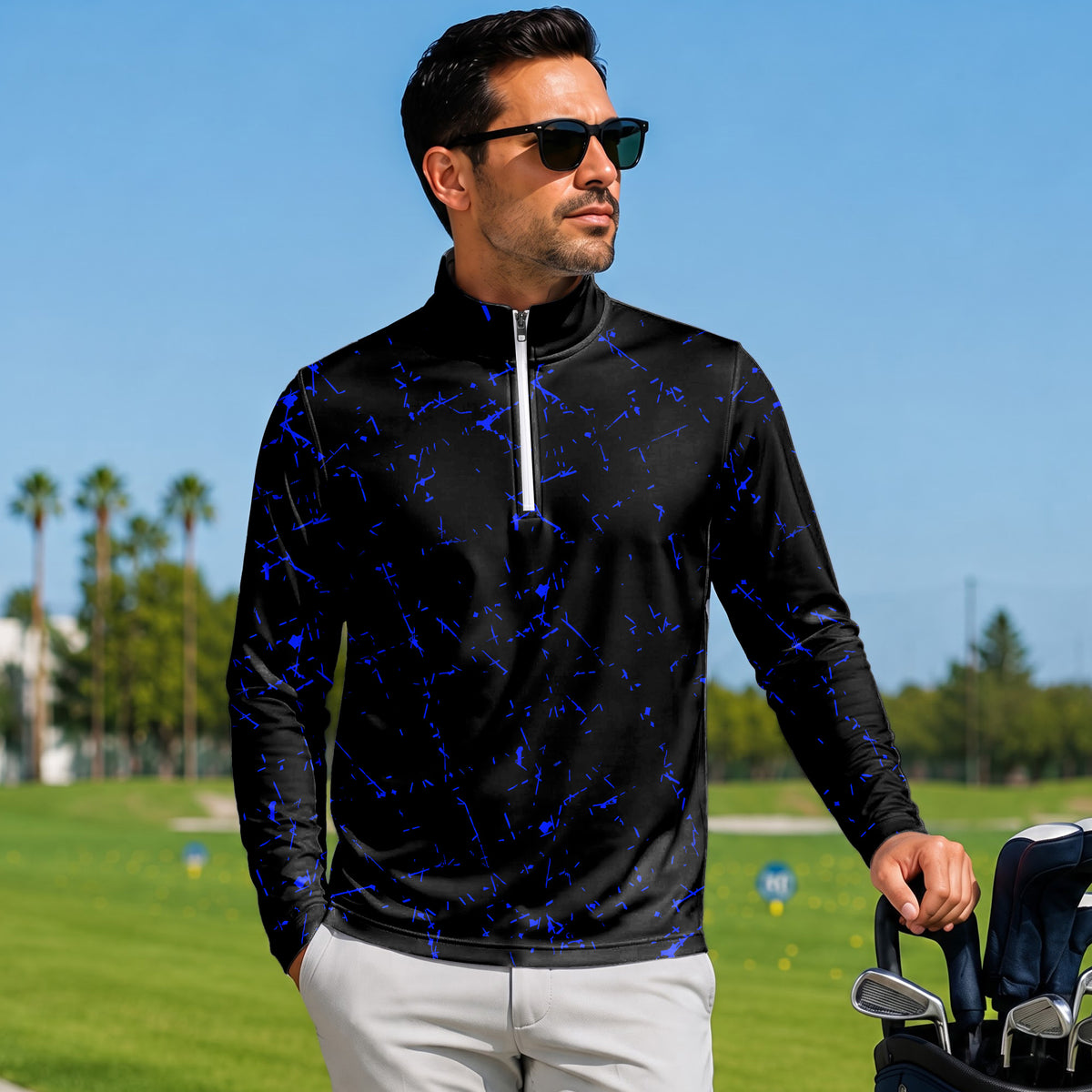 Blue Black Scratch Men Quarter-zip Pullover