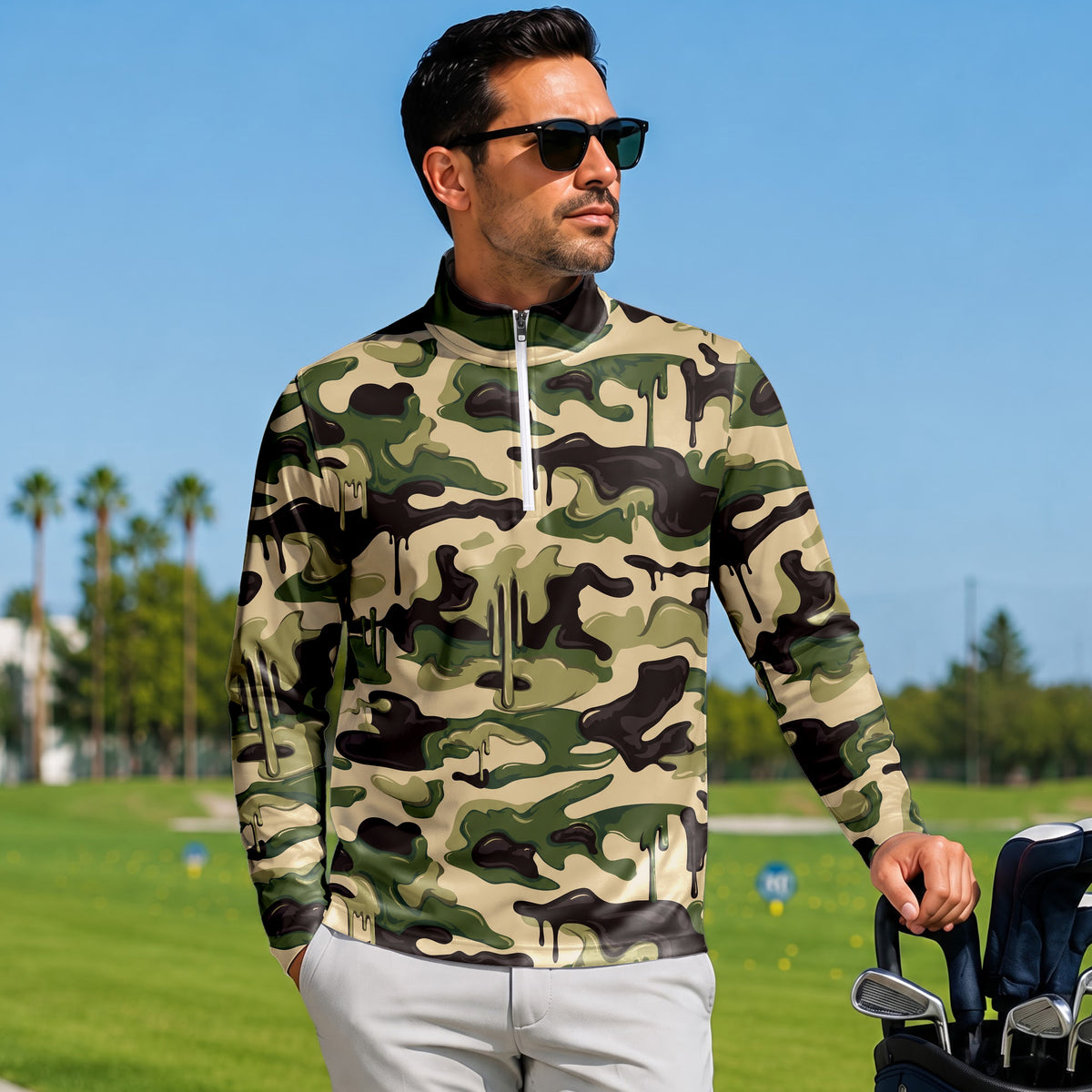 Camo Paint Men Quarter-zip Pullover