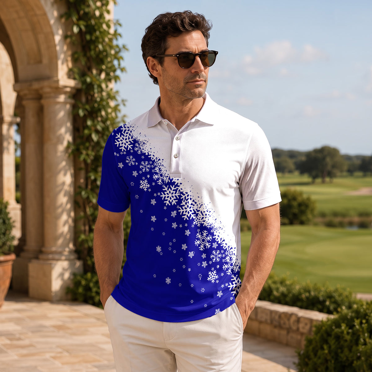 Blue Half Snow Men Polo Shirt