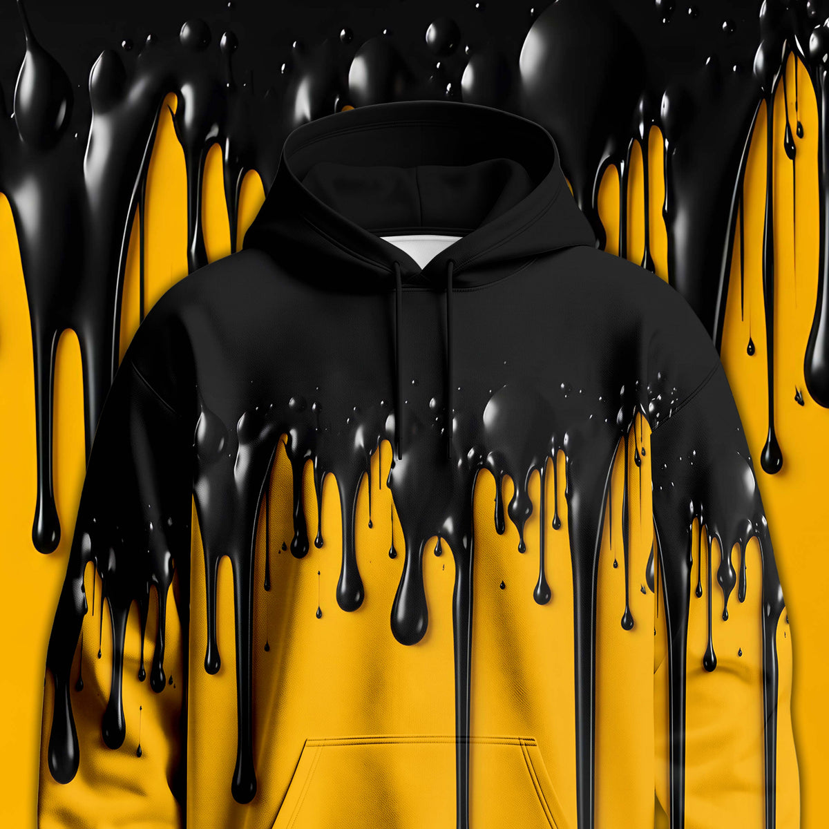 Yellow And Black Paint Runs Men Hoodie