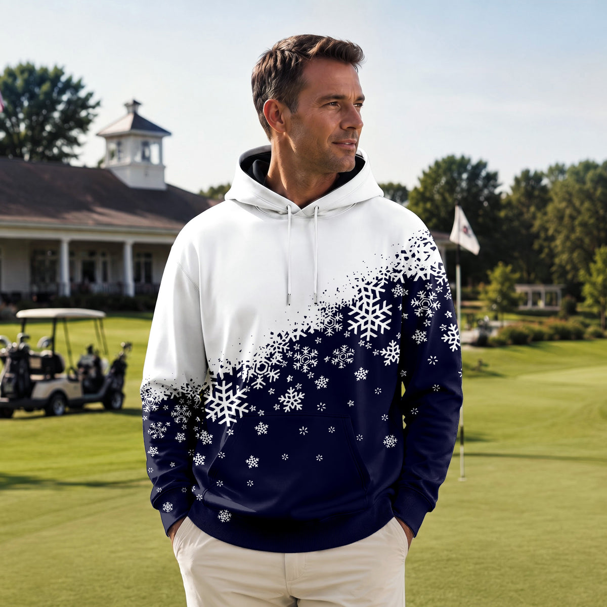 Dark Blue Half Snow Men Hoodie
