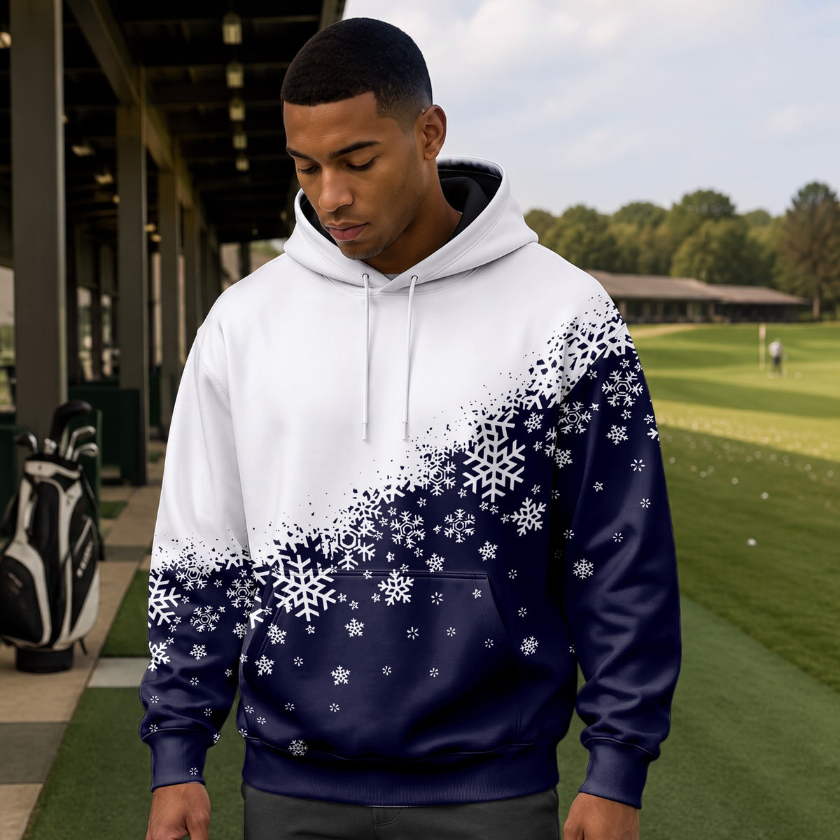 Dark Blue Half Snow Men Hoodie