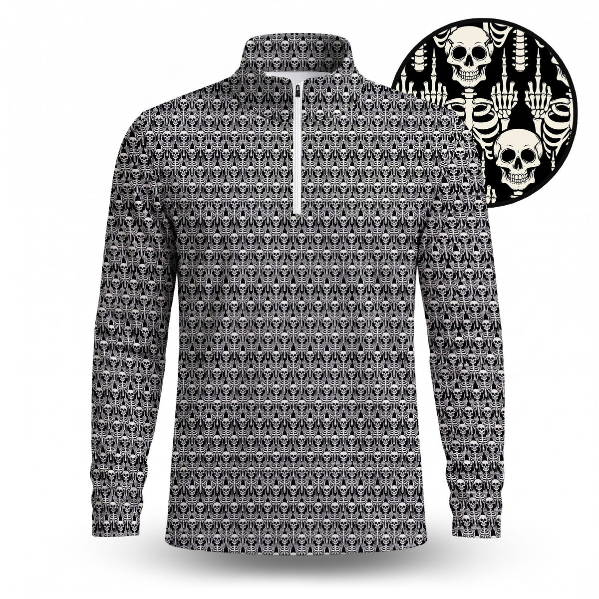 Skeleton Finger Pattern Men Quarter-zip Pullover