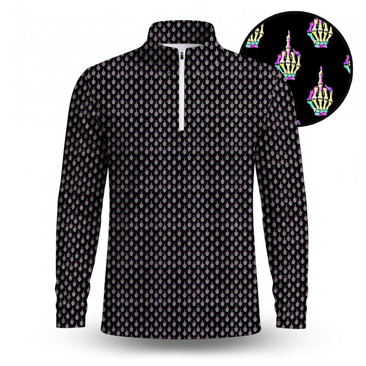 Ombre Skeleton Finger Pattern Men Quarter-zip Pullover