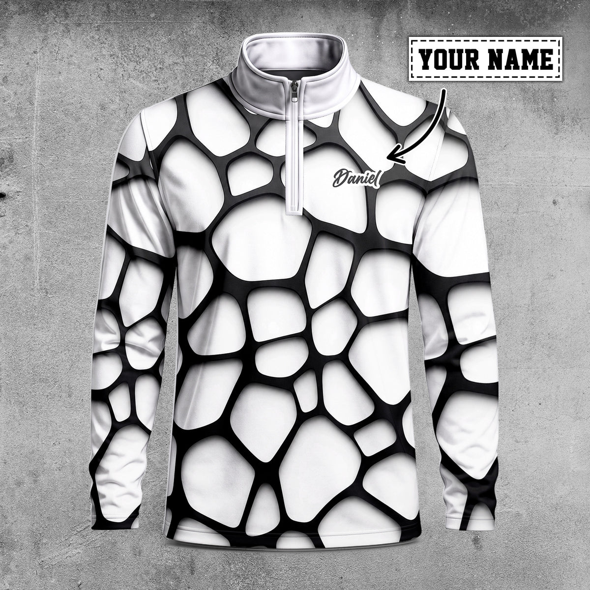 Black White Foam Pattern Men Quarter-zip Pullover