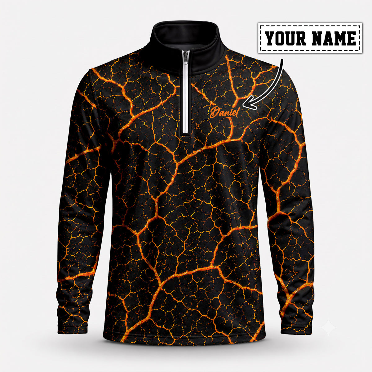 Orange Leaf Vein Quarter-zip Pullover