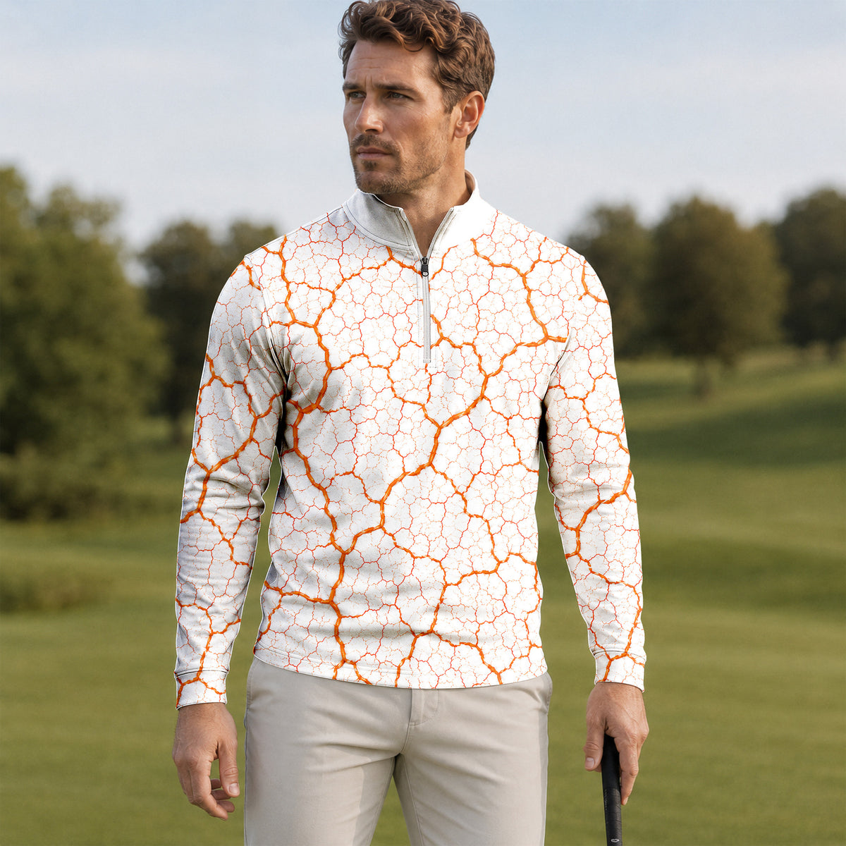 Orange Leaf Vein Quarter-zip Pullover