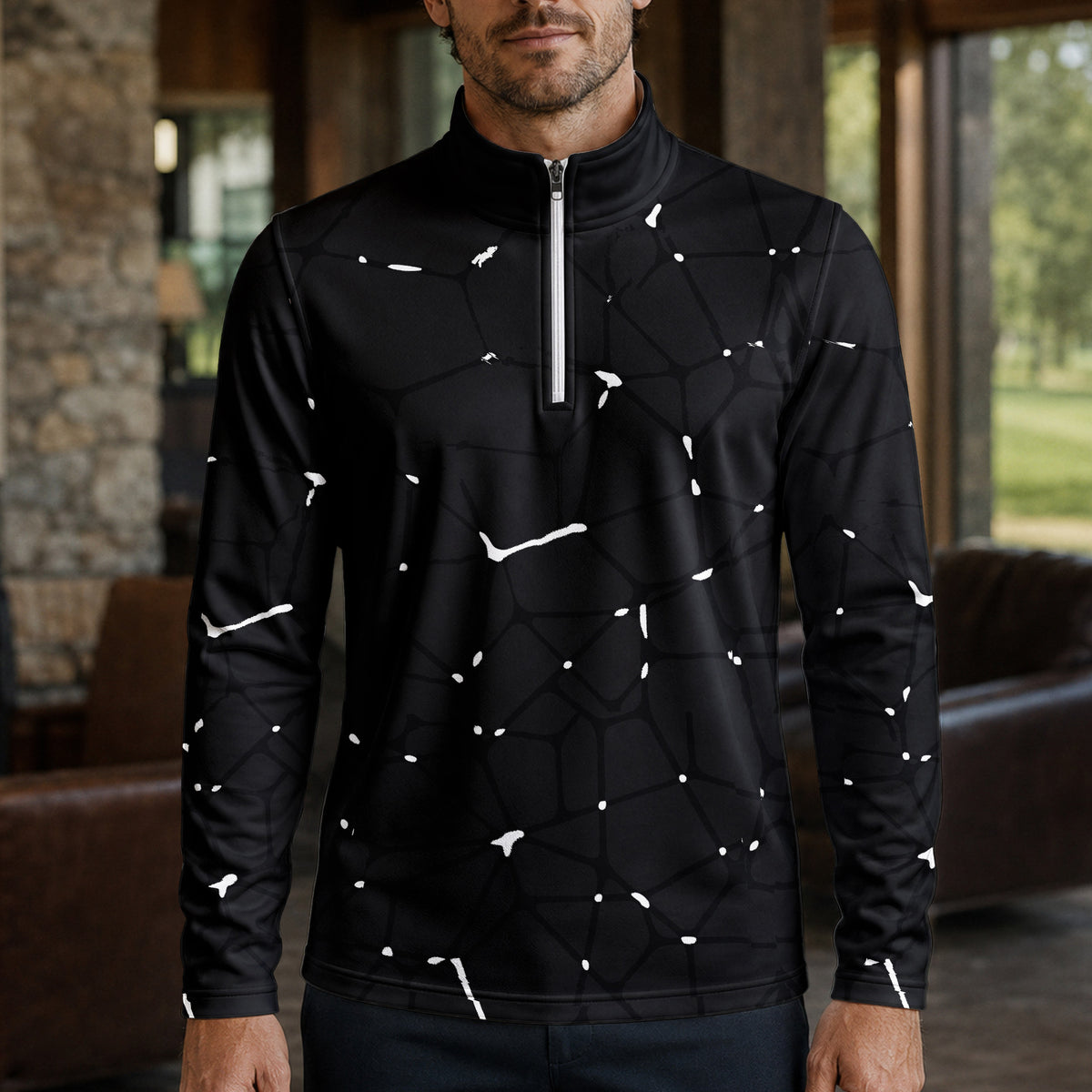 Dark White Net Men Quarter-zip Pullover