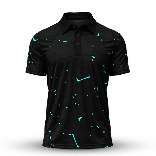 Black Dark Net Cyan Men Polo Shirt