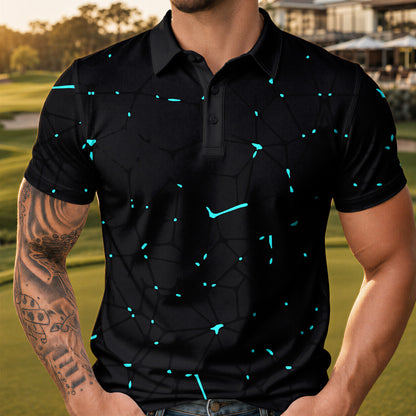 Black Dark Net Cyan Men Polo Shirt