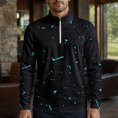 Black Dark Net Cyan Men Quarter-zip Pullover