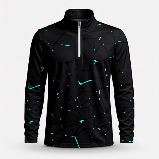 Black Dark Net Cyan Men Quarter-zip Pullover