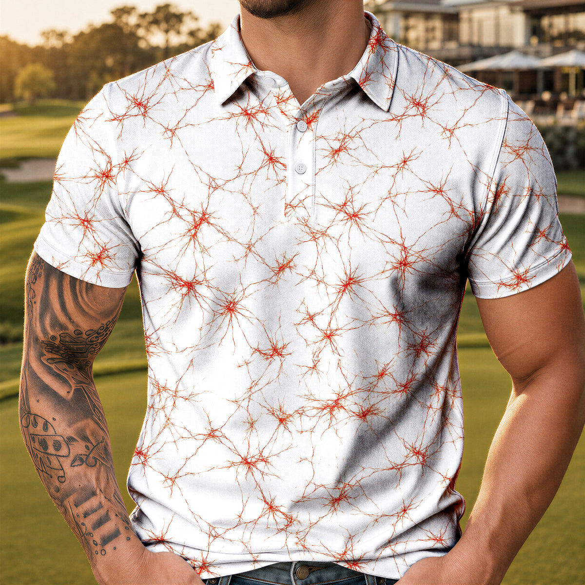 Orange Neurons Men Polo Shirt