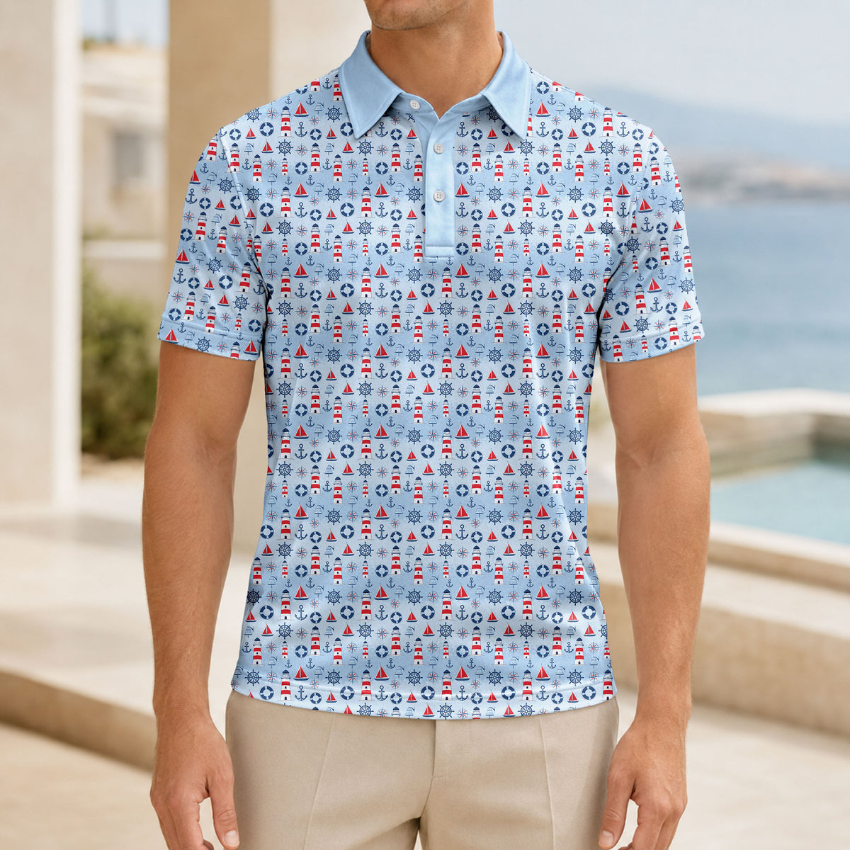 The Sea Blue Red Men Polo Shirt
