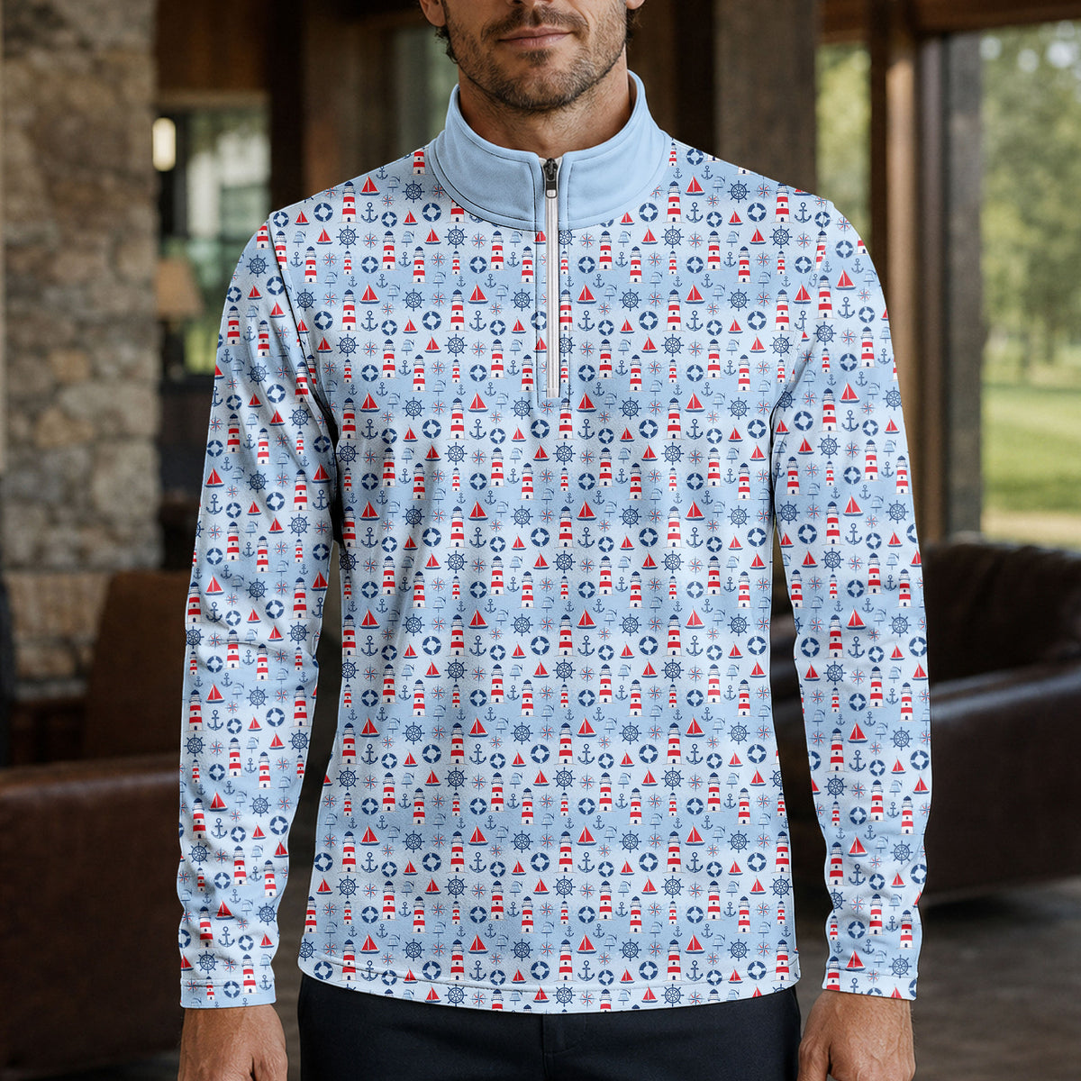 The Sea Blue Red Men Quarter-zip Pullover