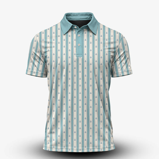 Cyan Anchor Striped Men Polo Shirt