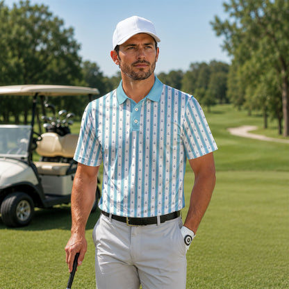 Cyan Anchor Striped Men Polo Shirt