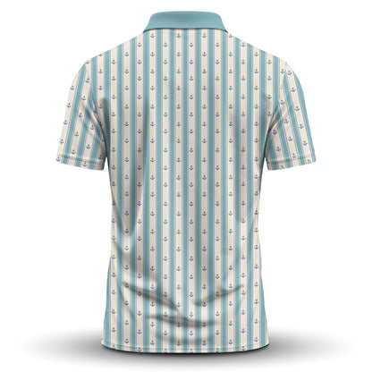 Cyan Anchor Striped Men Polo Shirt