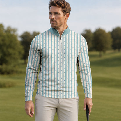 Cyan Anchor Striped Men Quarter-zip Pullover