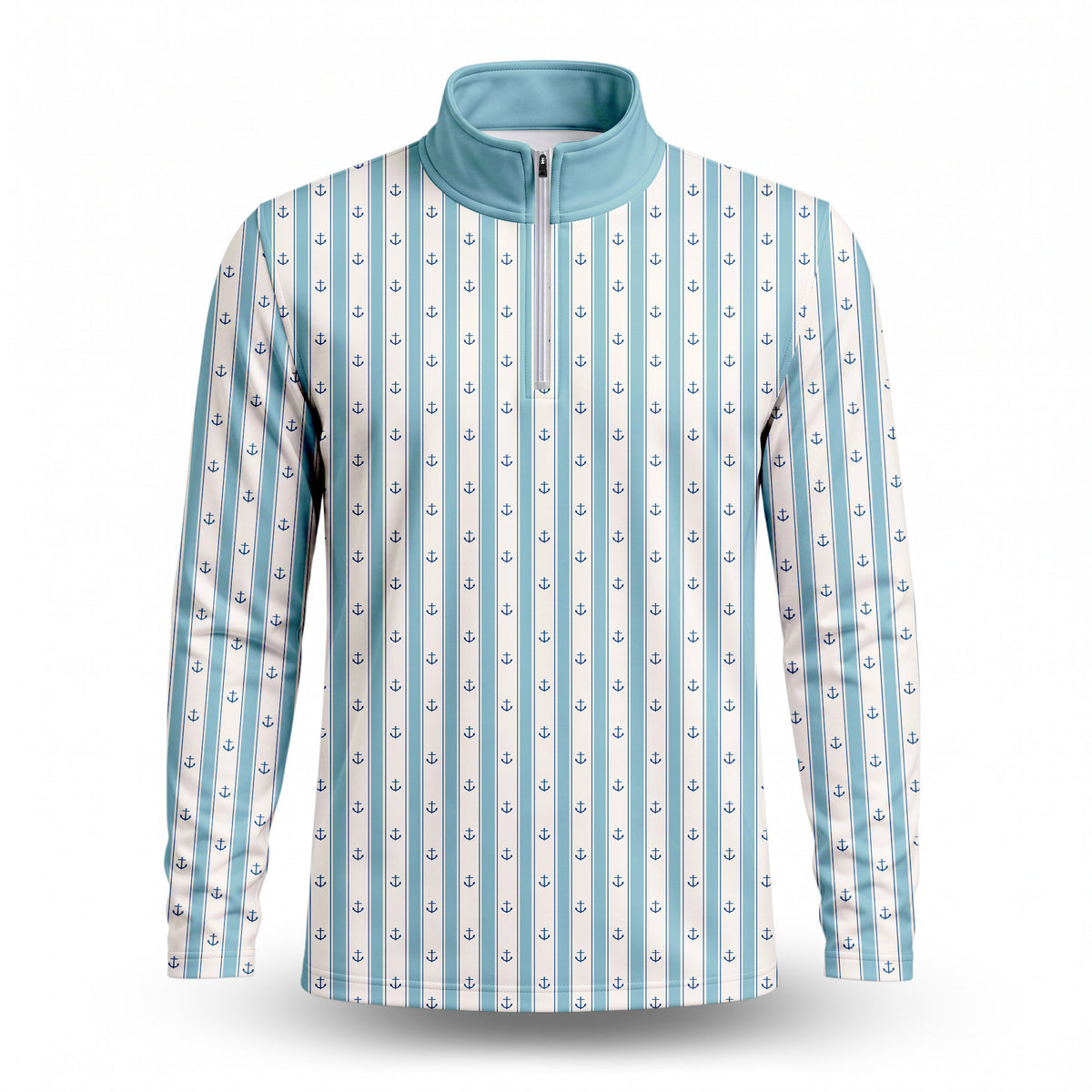 Cyan Anchor Striped Men Quarter-zip Pullover